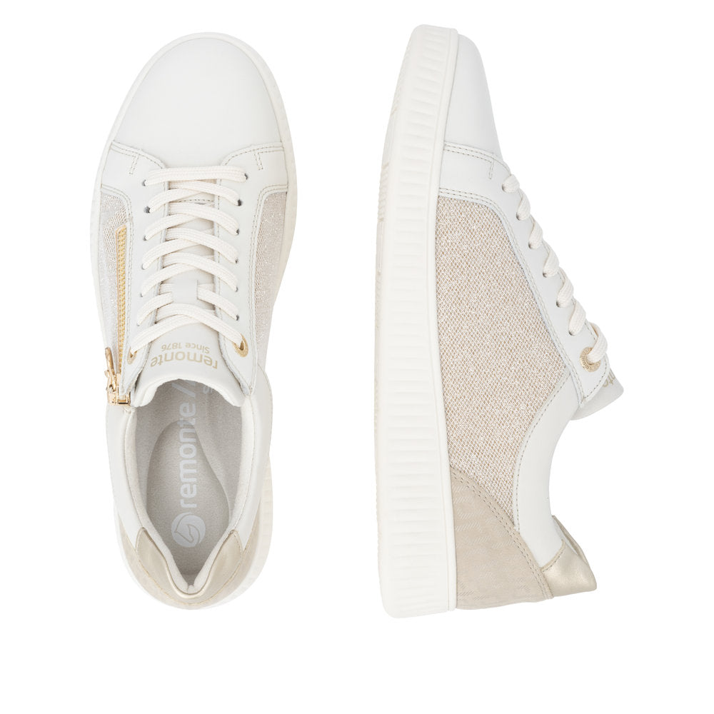 Remonte D2E00-81 Cream & Gold Sparkle G Fit Trainers with Zip