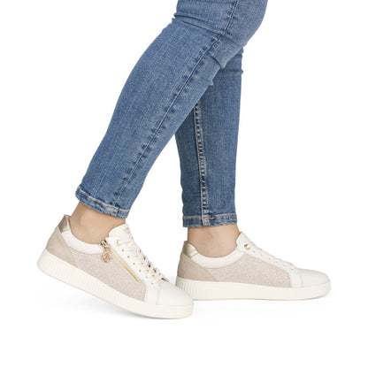 Remonte D2E00-81 Cream & Gold Sparkle G Fit Trainers with Zip