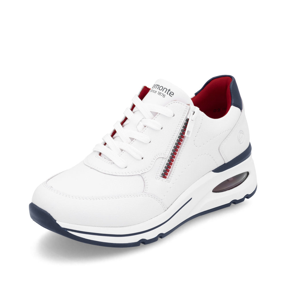 Remonte D2H00-80 H Fit White, Navy & Red Combi Sneakers with Side Zip