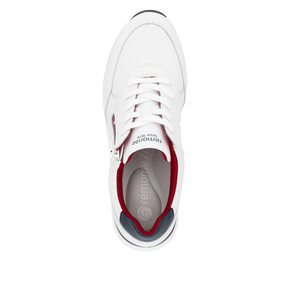 Remonte D2H00-80 H Fit White, Navy & Red Combi Sneakers with Side Zip