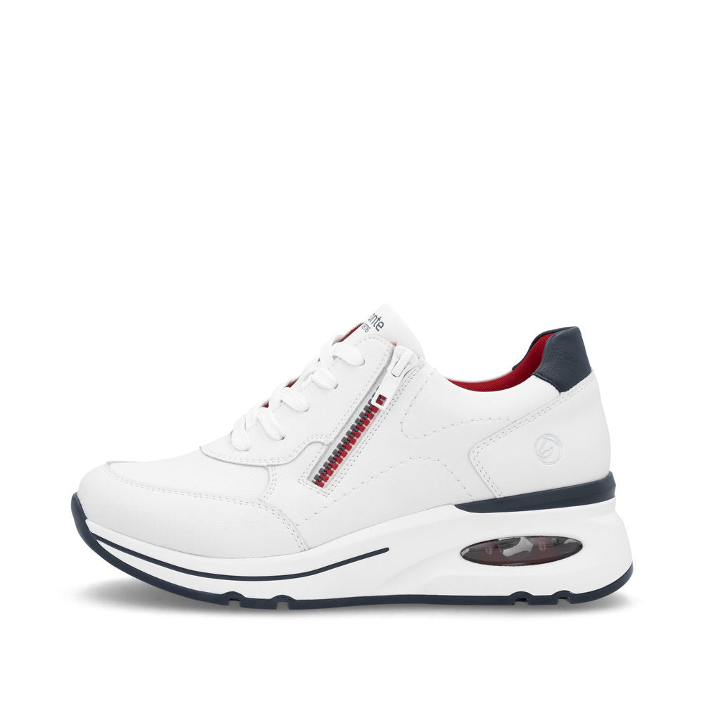 Remonte D2H00-80 H Fit White, Navy & Red Combi Sneakers with Side Zip