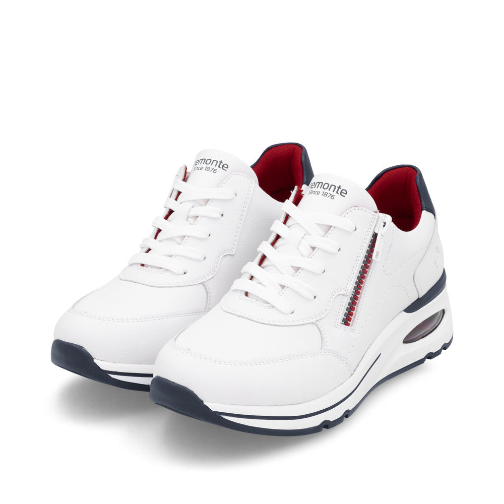 Remonte D2H00-80 H Fit White, Navy & Red Combi Sneakers with Side Zip