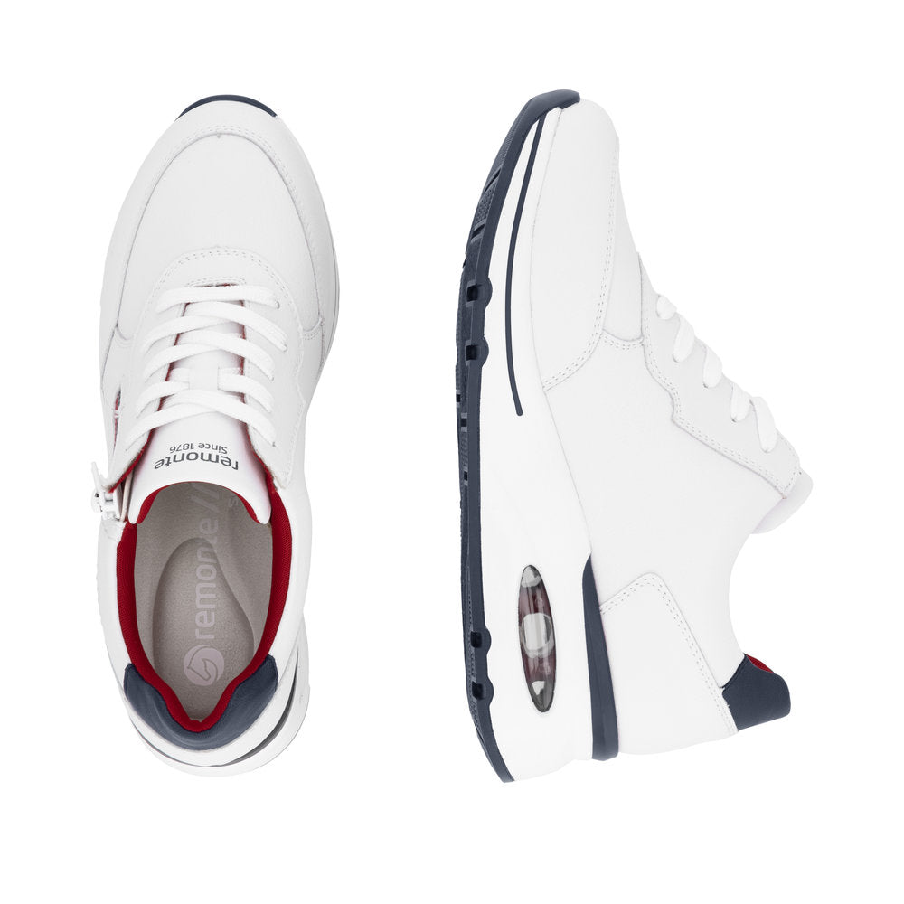 Remonte D2H00-80 H Fit White, Navy & Red Combi Sneakers with Side Zip