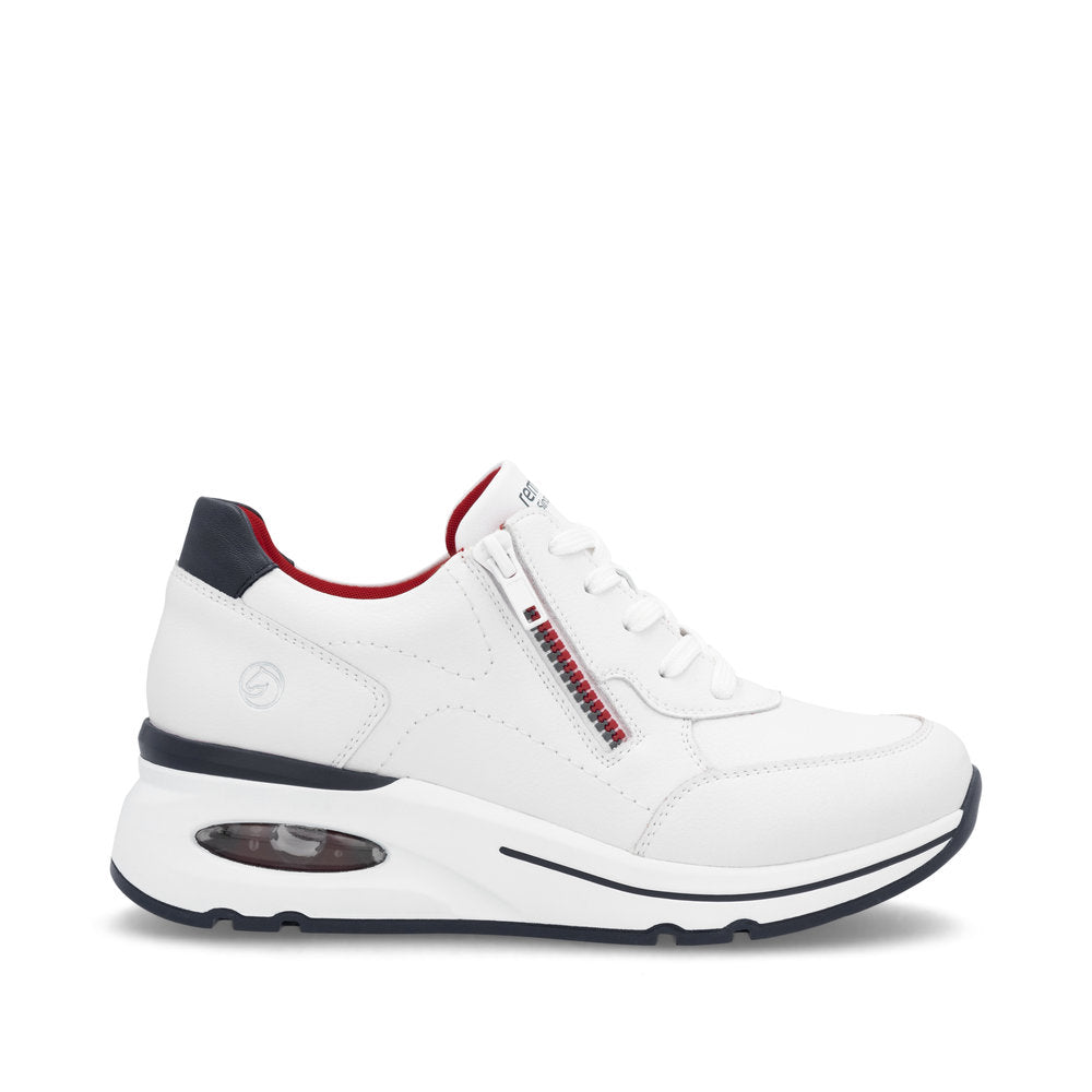 Remonte D2H00-80 H Fit White, Navy & Red Combi Sneakers with Side Zip