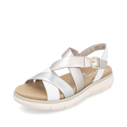 Remonte D2K53-91 White, Pale Gold & Light Brass Combi Sandals with Slingback Strap