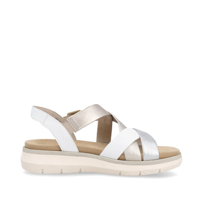 Remonte D2K53-91 White, Pale Gold & Light Brass Combi Sandals with Slingback Strap