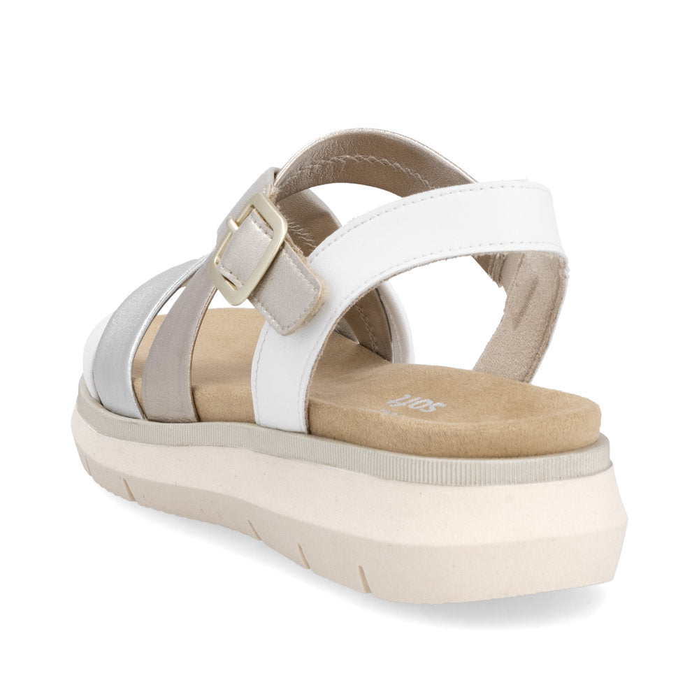 Remonte D2K53-91 White, Pale Gold & Light Brass Combi Sandals with Slingback Strap