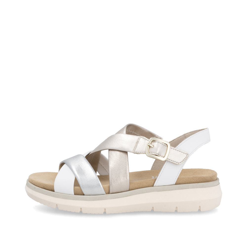 Remonte D2K53-91 White, Pale Gold & Light Brass Combi Sandals with Slingback Strap