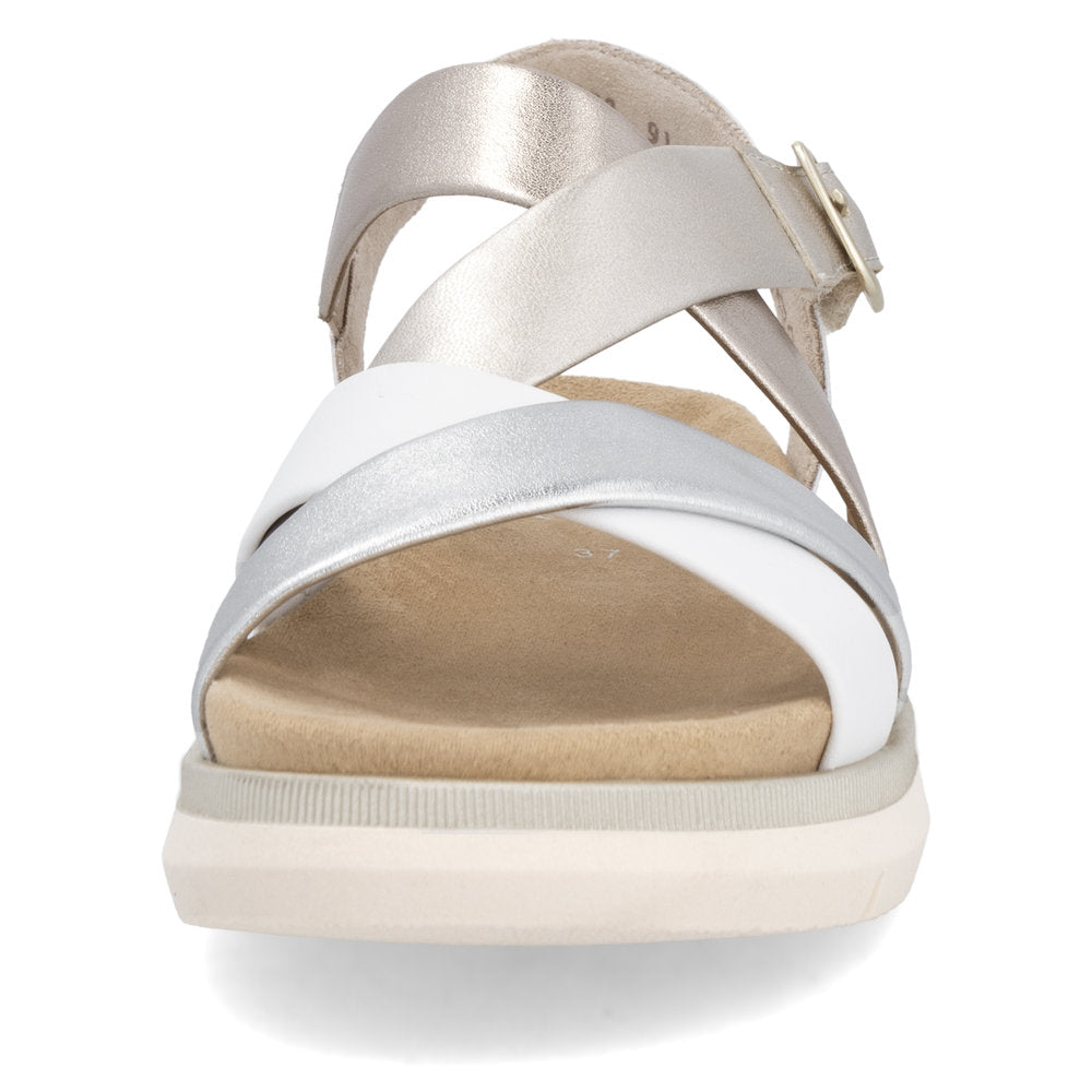 Remonte D2K53-91 White, Pale Gold & Light Brass Combi Sandals with Slingback Strap