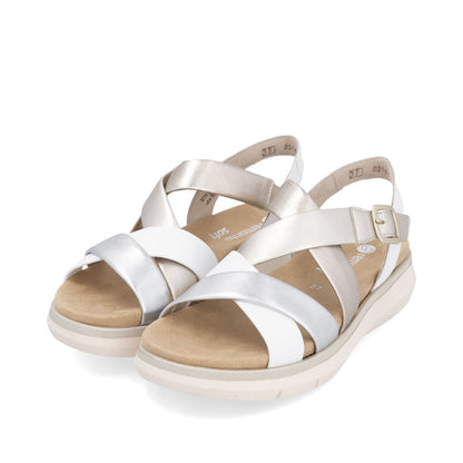 Remonte D2K53-91 White, Pale Gold & Light Brass Combi Sandals with Slingback Strap