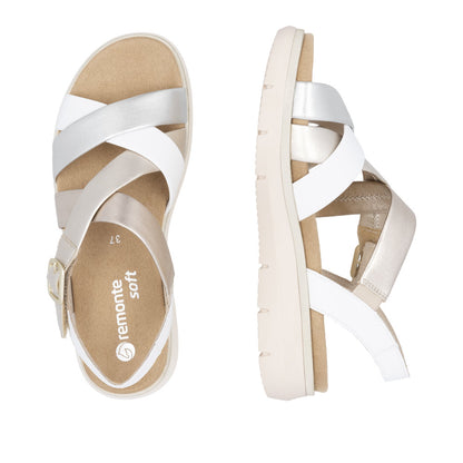 Remonte D2K53-91 White, Pale Gold & Light Brass Combi Sandals with Slingback Strap