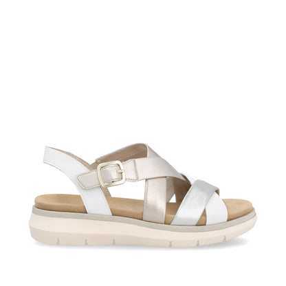 Remonte D2K53-91 White, Pale Gold & Light Brass Combi Sandals with Slingback Strap