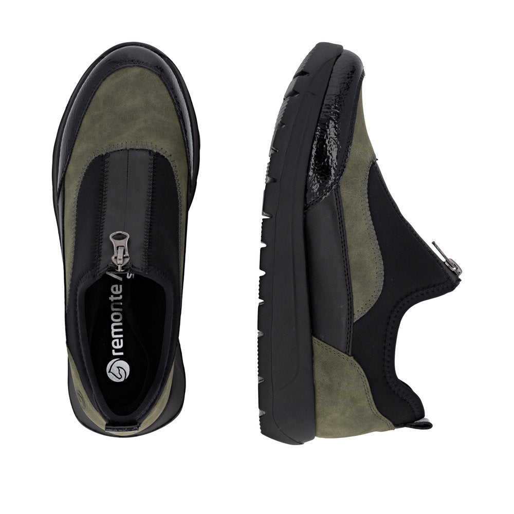 Remonte D2V01-03 Green & Black Combi Front Zip Sneakers