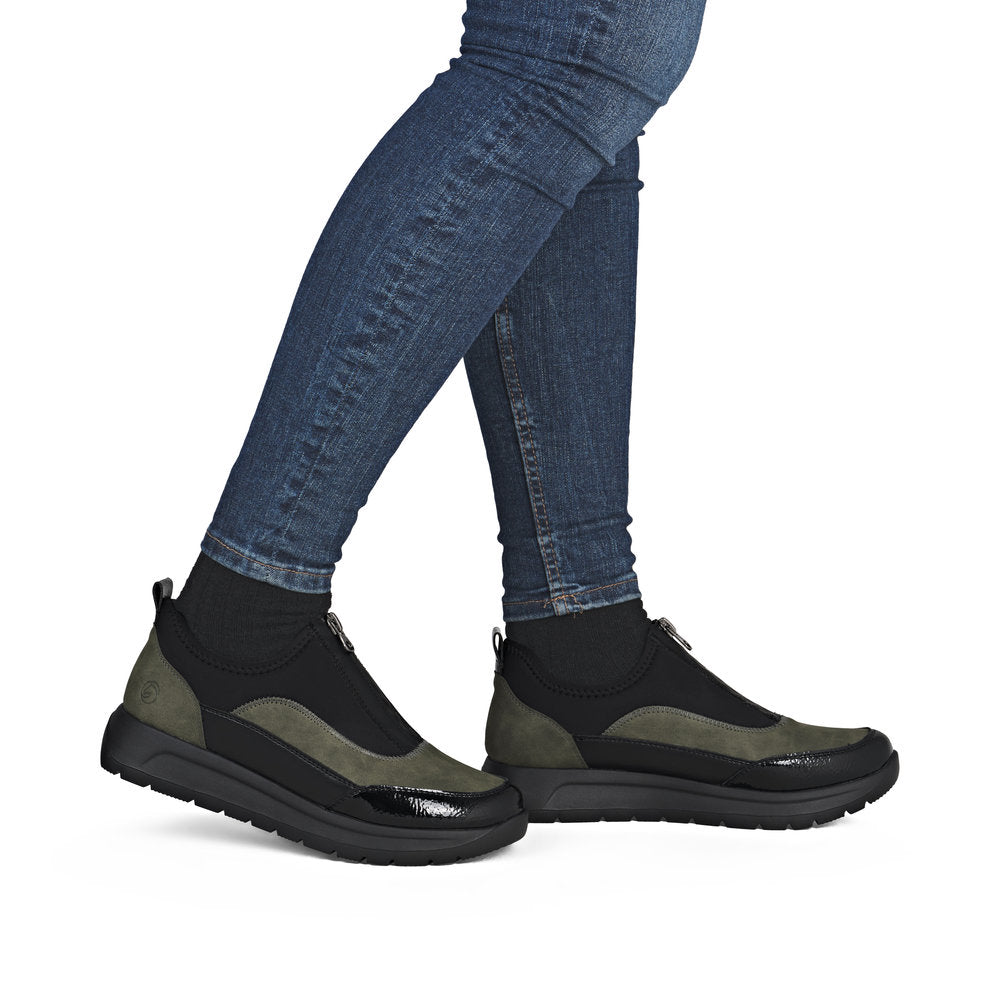 Remonte D2V01-03 Green & Black Combi Front Zip Sneakers