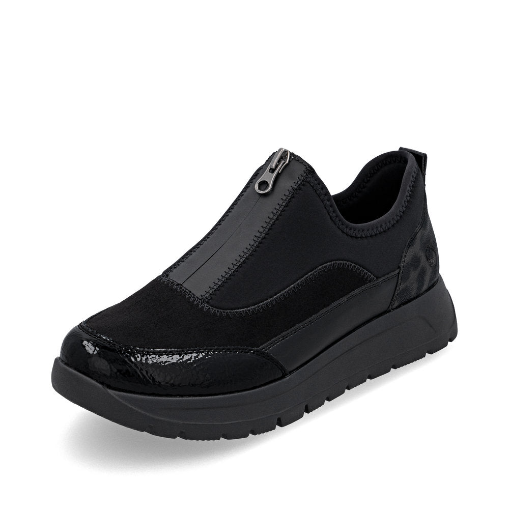 Remonte D2V01-04 Black Front Zip Sneakers with Leopard Print Heel
