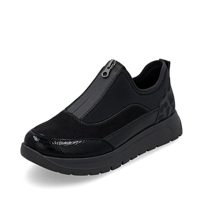 Remonte D2V01-04 Black Front Zip Sneakers with Leopard Print Heel