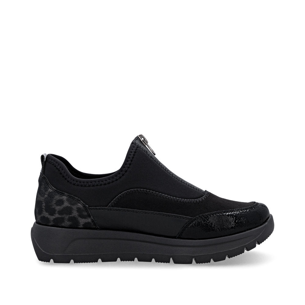 Remonte D2V01-04 Black Front Zip Sneakers with Leopard Print Heel