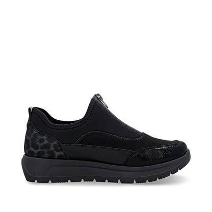 Remonte D2V01-04 Black Front Zip Sneakers with Leopard Print Heel