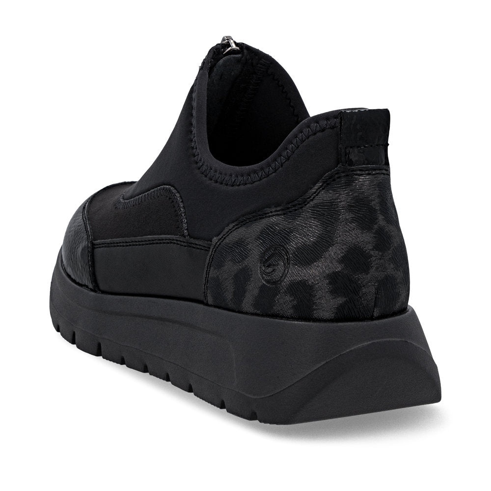 Remonte D2V01-04 Black Front Zip Sneakers with Leopard Print Heel