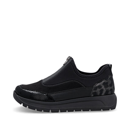 Remonte D2V01-04 Black Front Zip Sneakers with Leopard Print Heel