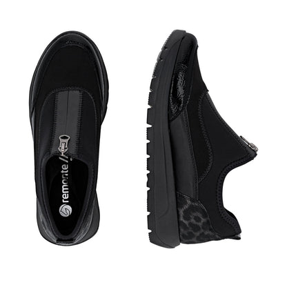 Remonte D2V01-04 Black Front Zip Sneakers with Leopard Print Heel