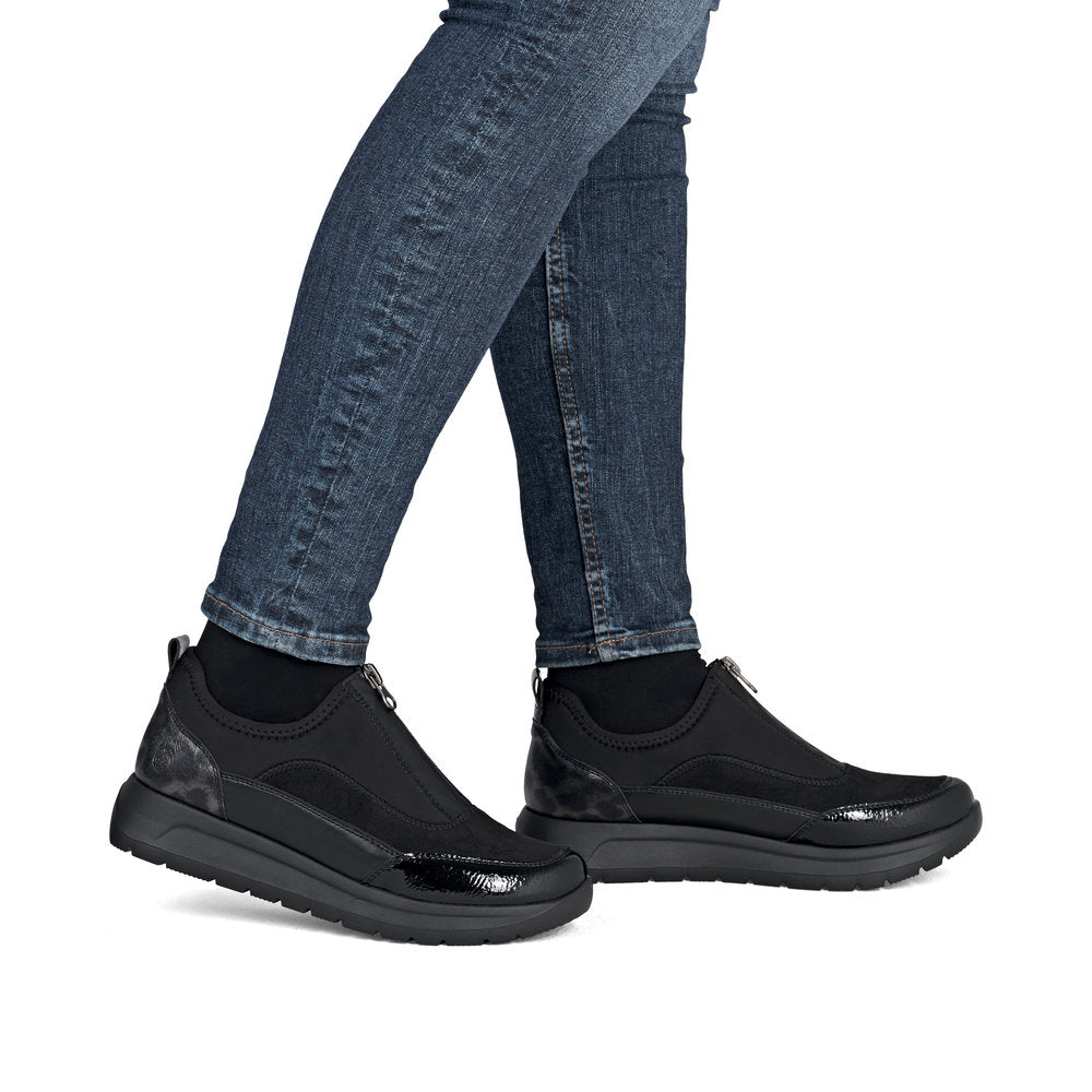 Remonte D2V01-04 Black Front Zip Sneakers with Leopard Print Heel