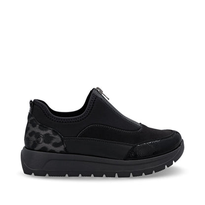 Remonte D2V01-04 Black Front Zip Sneakers with Leopard Print Heel