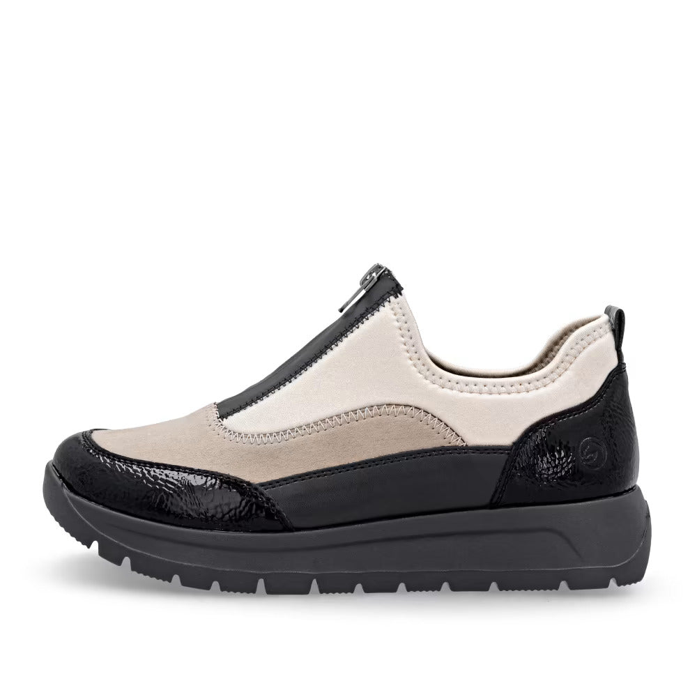 Remonte D2V01-60 Beige, Black & Pearl Combi Front Zip Shoes