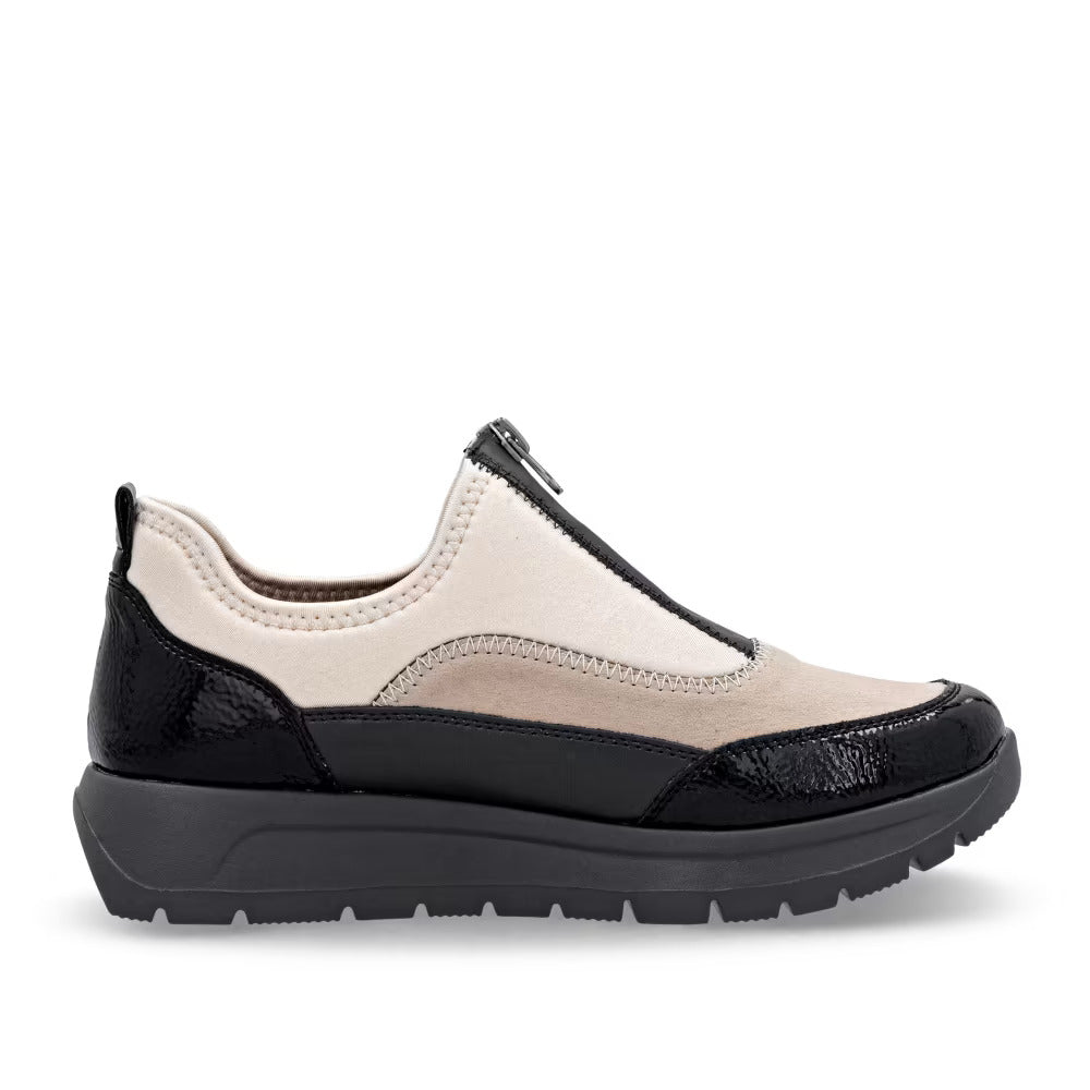 Remonte D2V01-60 Beige, Black & Pearl Combi Front Zip Shoes