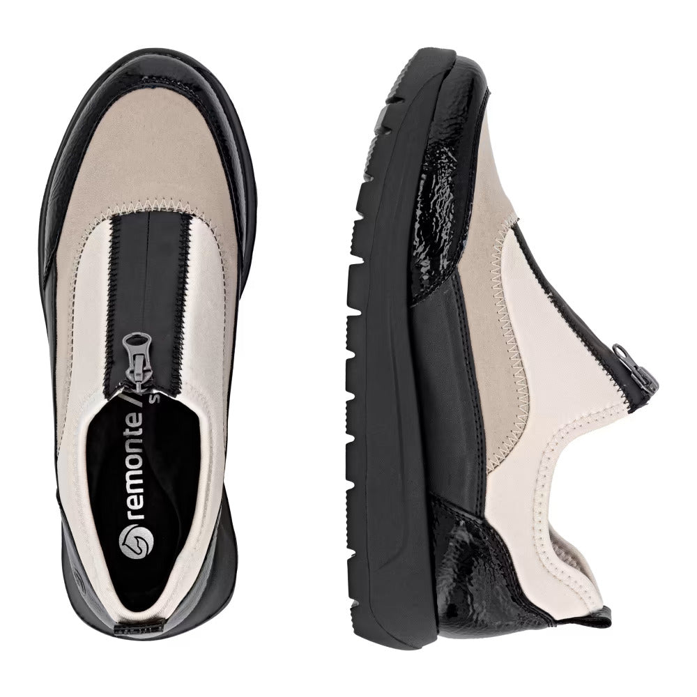 Remonte D2V01-60 Beige, Black & Pearl Combi Front Zip Shoes