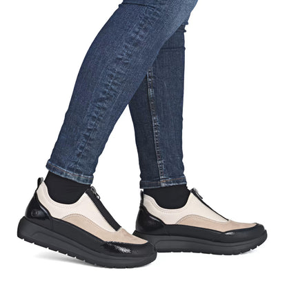 Remonte D2V01-60 Beige, Black & Pearl Combi Front Zip Shoes