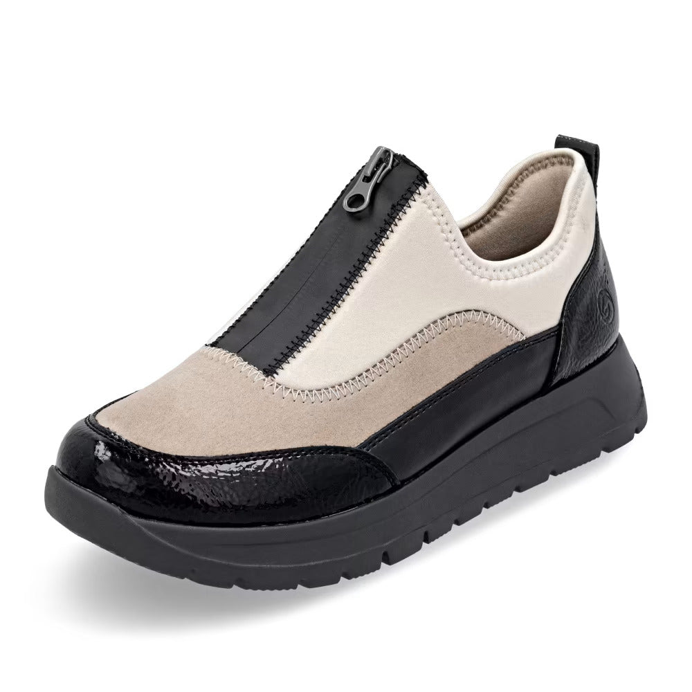 Remonte D2V01-60 Beige, Black & Pearl Combi Front Zip Shoes