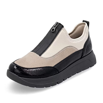 Remonte D2V01-60 Beige, Black & Pearl Combi Front Zip Shoes