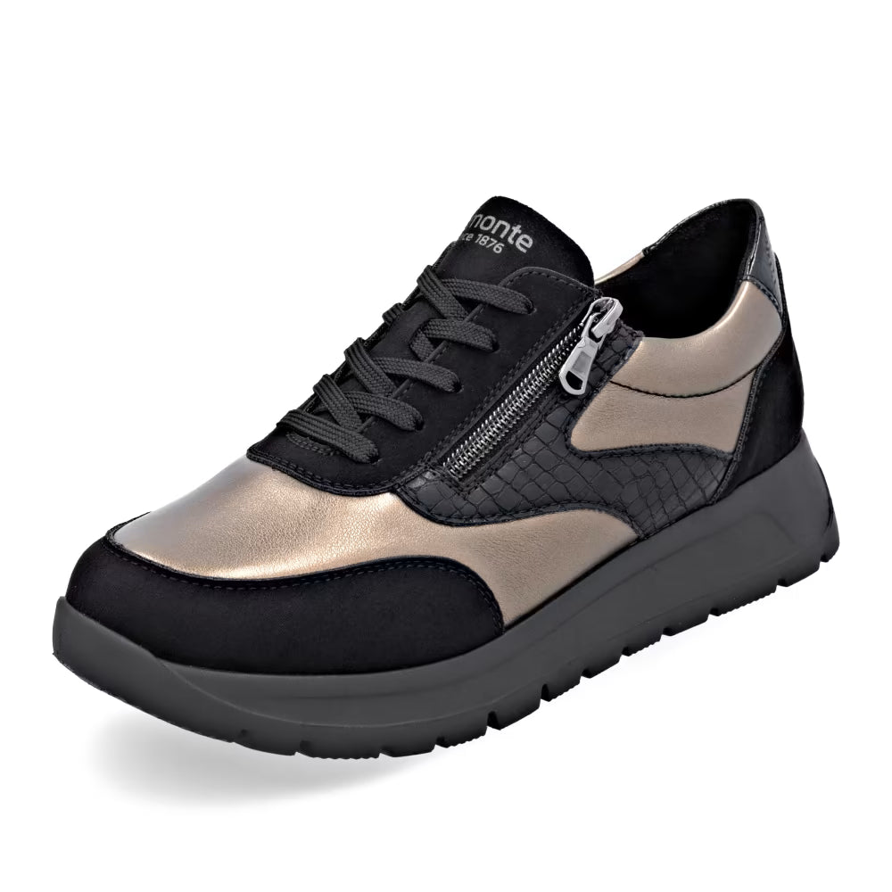 Remonte D2V02-04 Black & Bronze Combi Sneakers with Zip