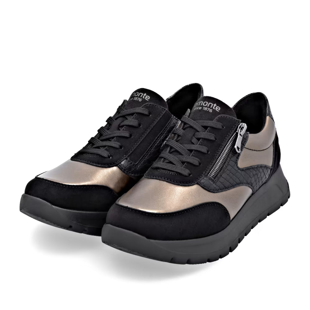 Remonte D2V02-04 Black & Bronze Combi Sneakers with Zip