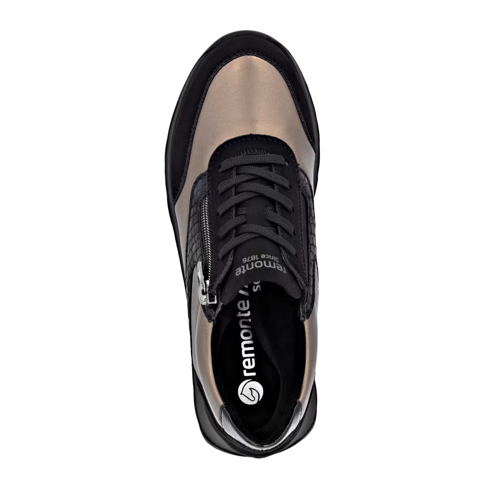 Remonte D2V02-04 Black & Bronze Combi Sneakers with Zip