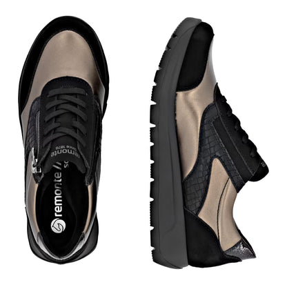 Remonte D2V02-04 Black & Bronze Combi Sneakers with Zip