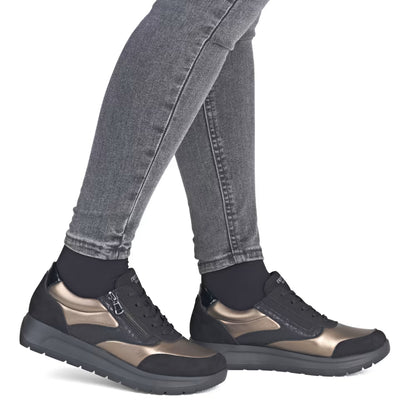 Remonte D2V02-04 Black & Bronze Combi Sneakers with Zip