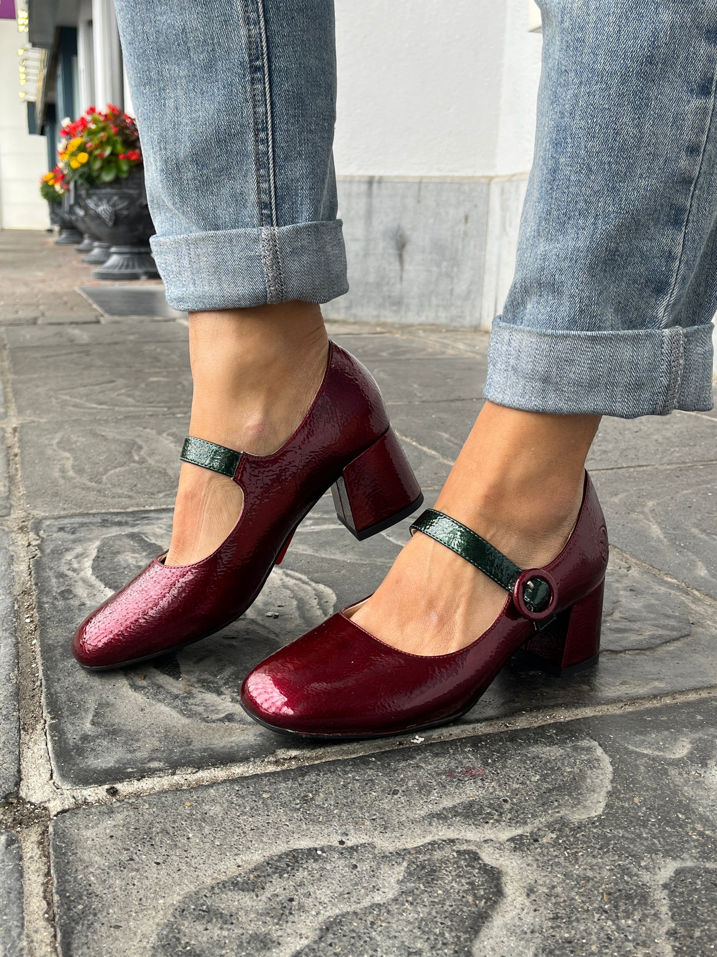 Rieker 44752-35 Red & Dark Green Block Heel Mary Jane Shoes