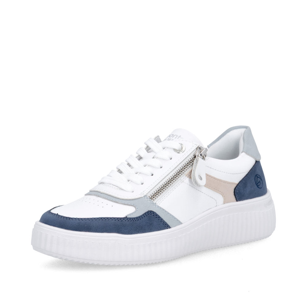 Remonte D3E05-80 Jeans Blue & White H Fit Trainers with Zip