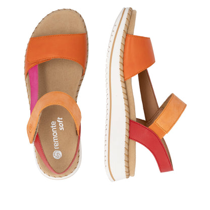 Remonte D3J50-38 Magenta & Orange F 1/2 Fit Velcro Sandals with Slingback Strap