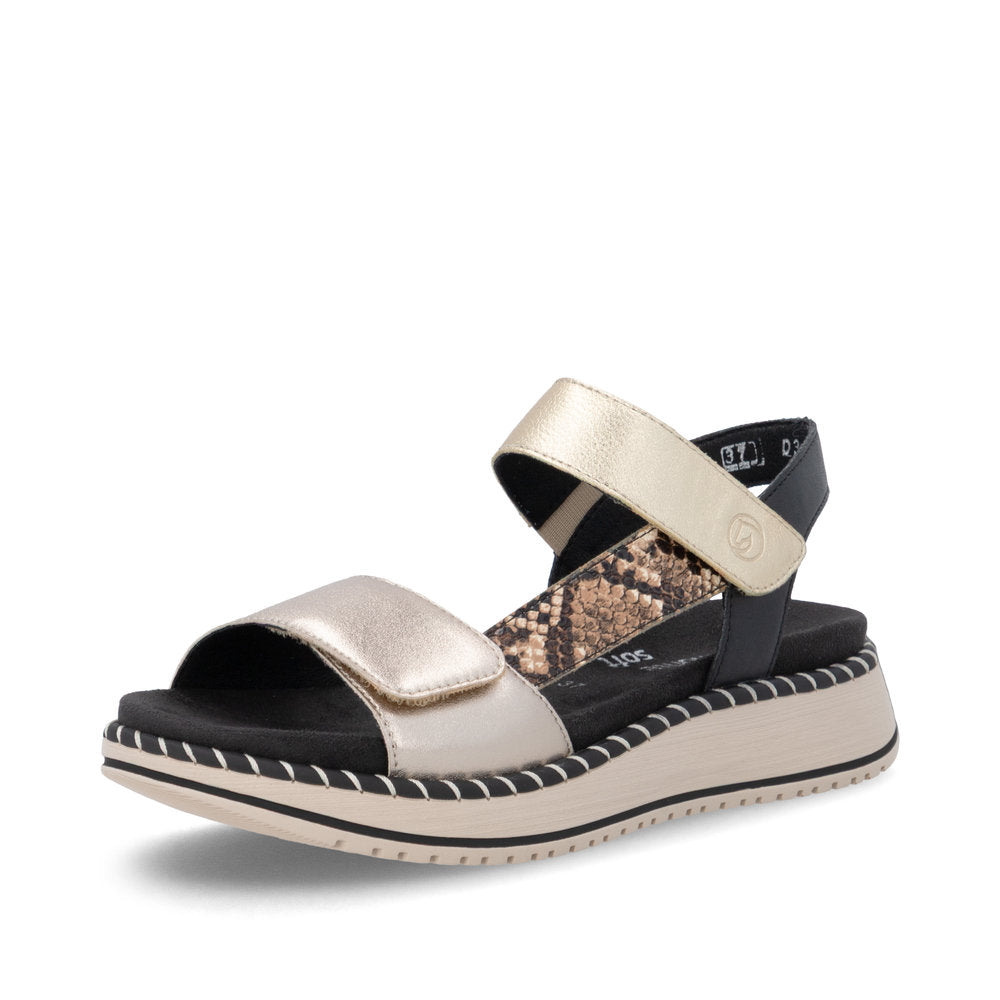 Remonte D3J50-90 Light Brass, Brown, Light Gold & Black F 1/2 Fit Velcro Sandals with Slingback Strap