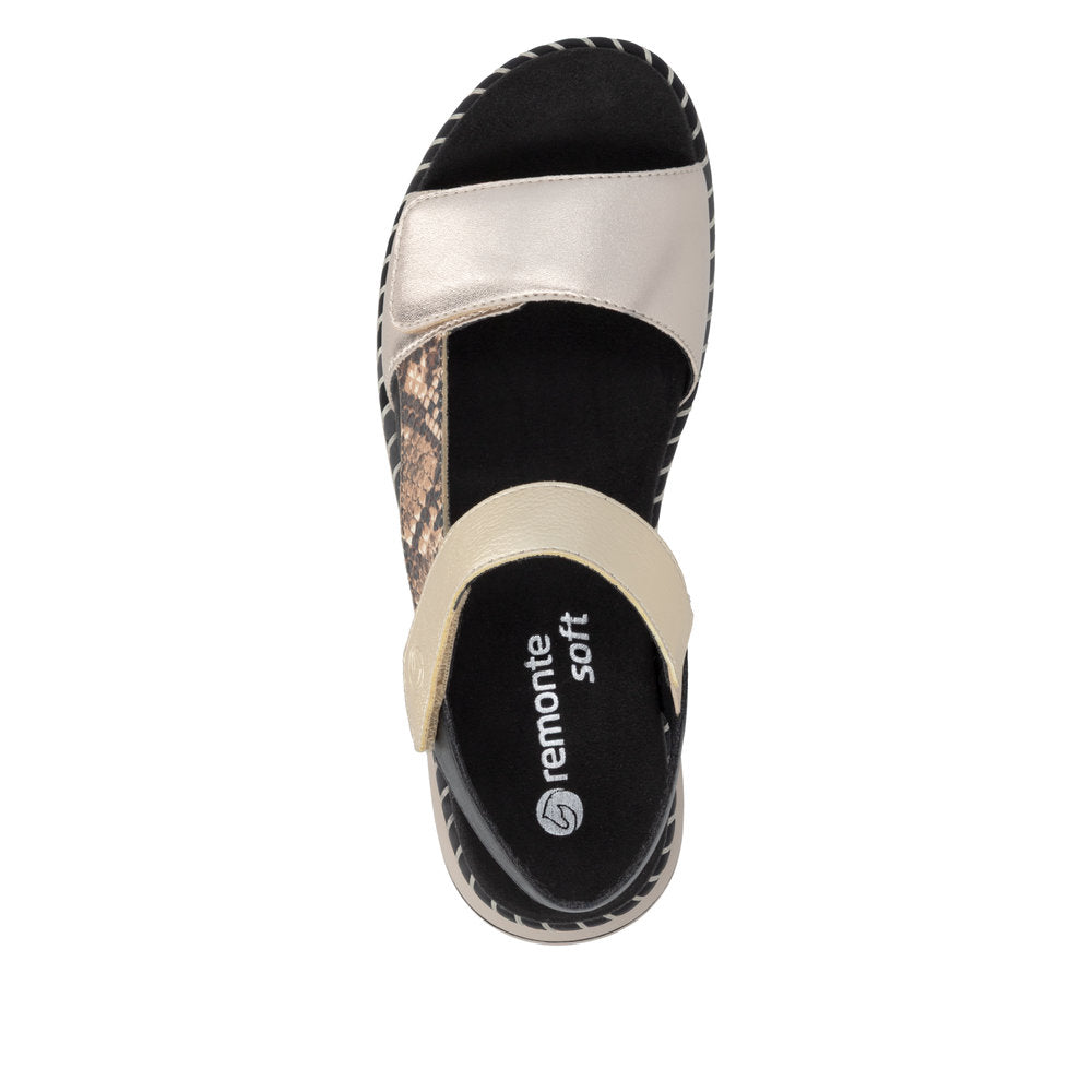 Remonte D3J50-90 Light Brass, Brown, Light Gold & Black F 1/2 Fit Velcro Sandals with Slingback Strap