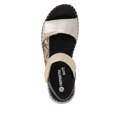 Remonte D3J50-90 Light Brass, Brown, Light Gold & Black F 1/2 Fit Velcro Sandals with Slingback Strap