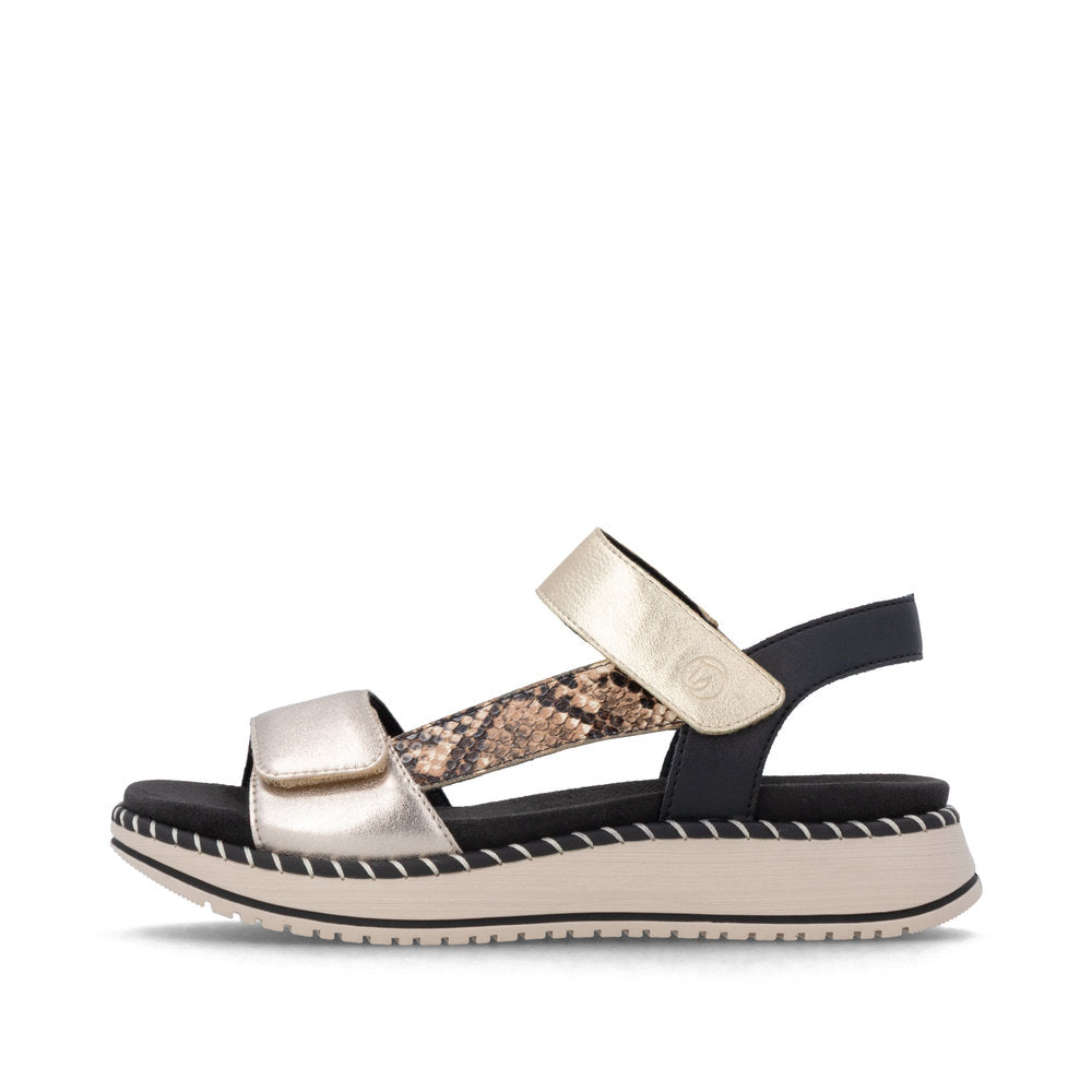 Remonte D3J50-90 Light Brass, Brown, Light Gold & Black F 1/2 Fit Velcro Sandals with Slingback Strap