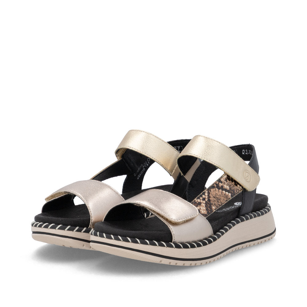Remonte D3J50-90 Light Brass, Brown, Light Gold & Black F 1/2 Fit Velcro Sandals with Slingback Strap