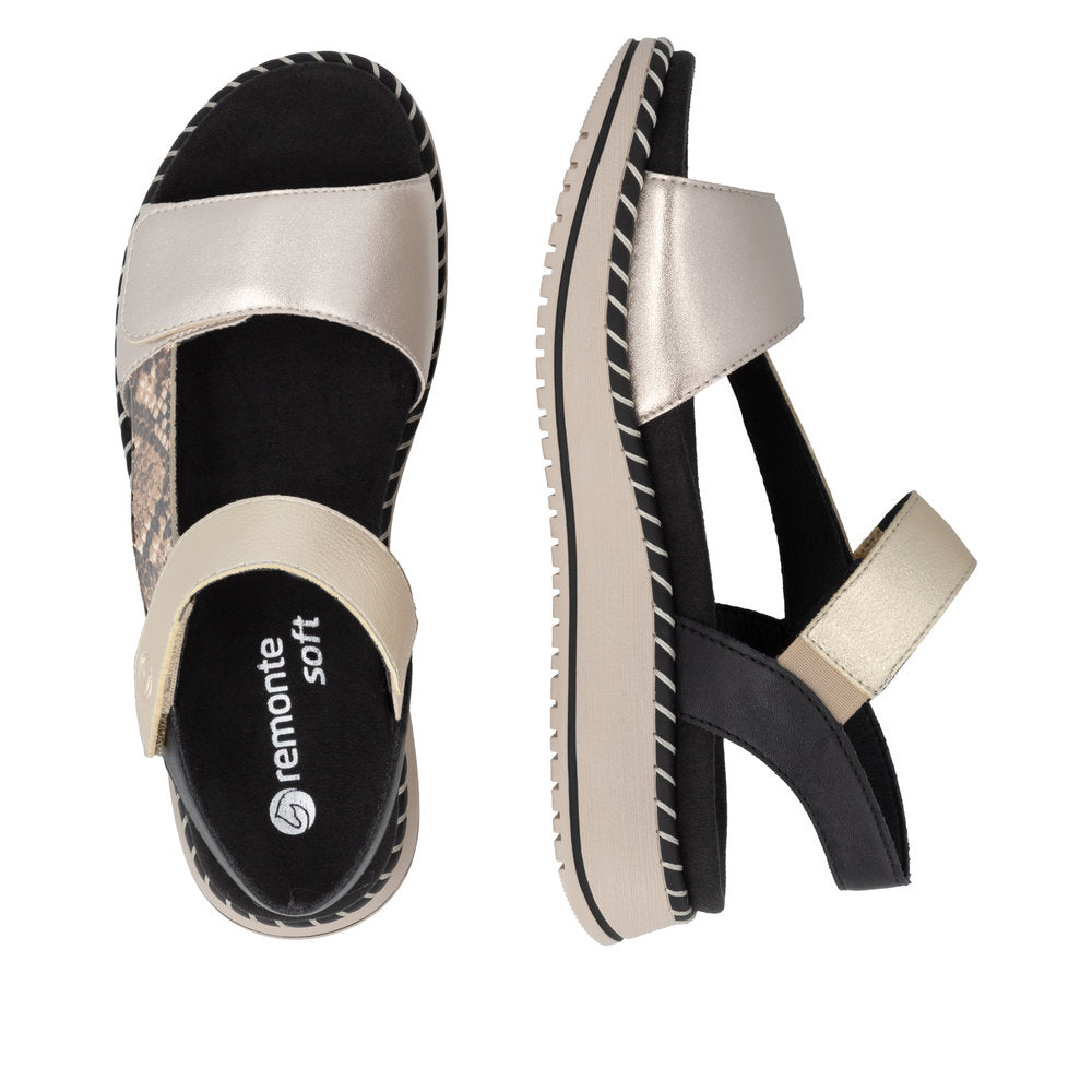 Remonte D3J50-90 Light Brass, Brown, Light Gold & Black F 1/2 Fit Velcro Sandals with Slingback Strap