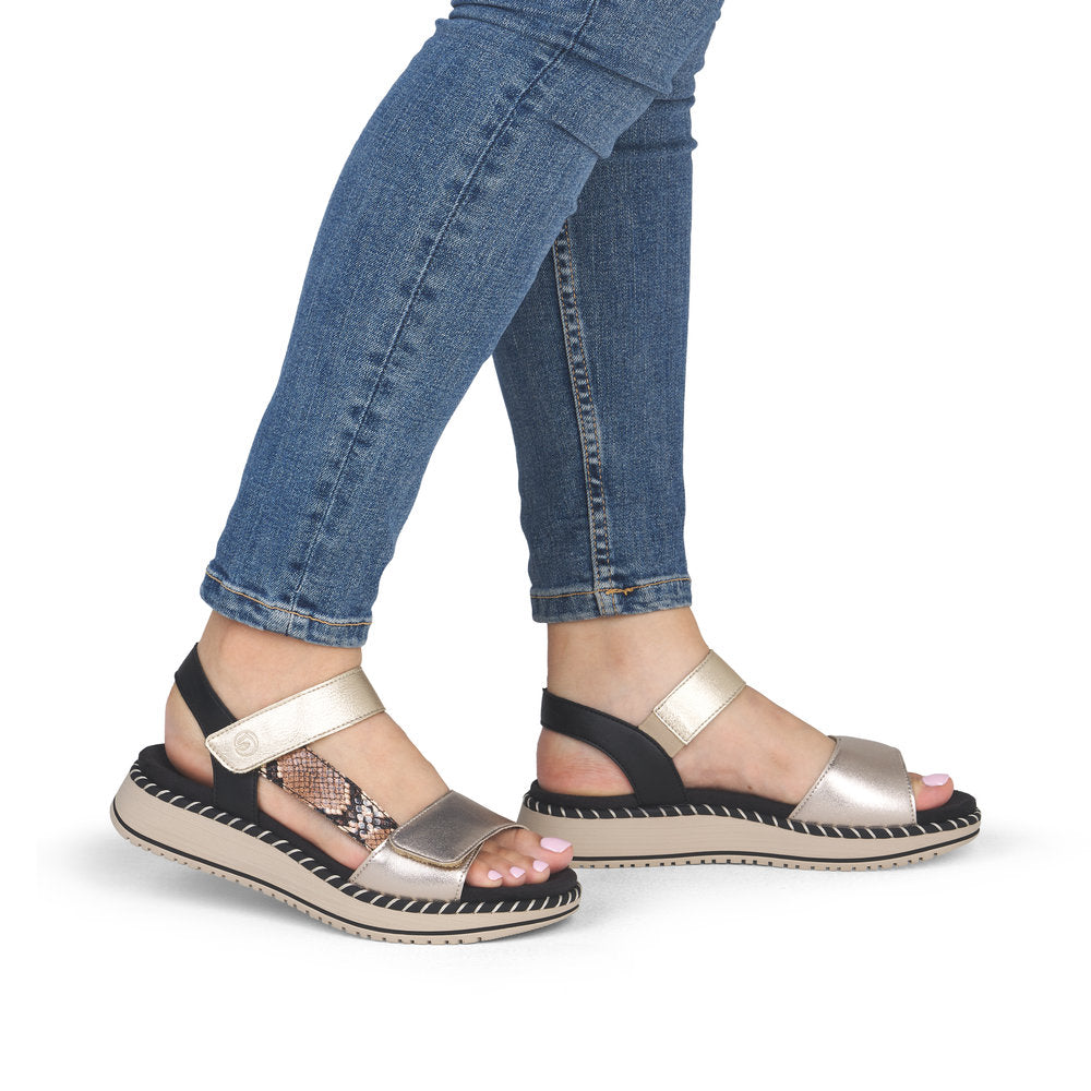 Remonte D3J50-90 Light Brass, Brown, Light Gold & Black F 1/2 Fit Velcro Sandals with Slingback Strap
