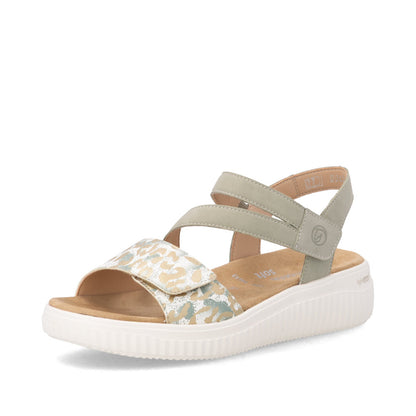 Remonte D3L51-52 Off White & Green H Fit Velcro Sandals with Slingback Strap