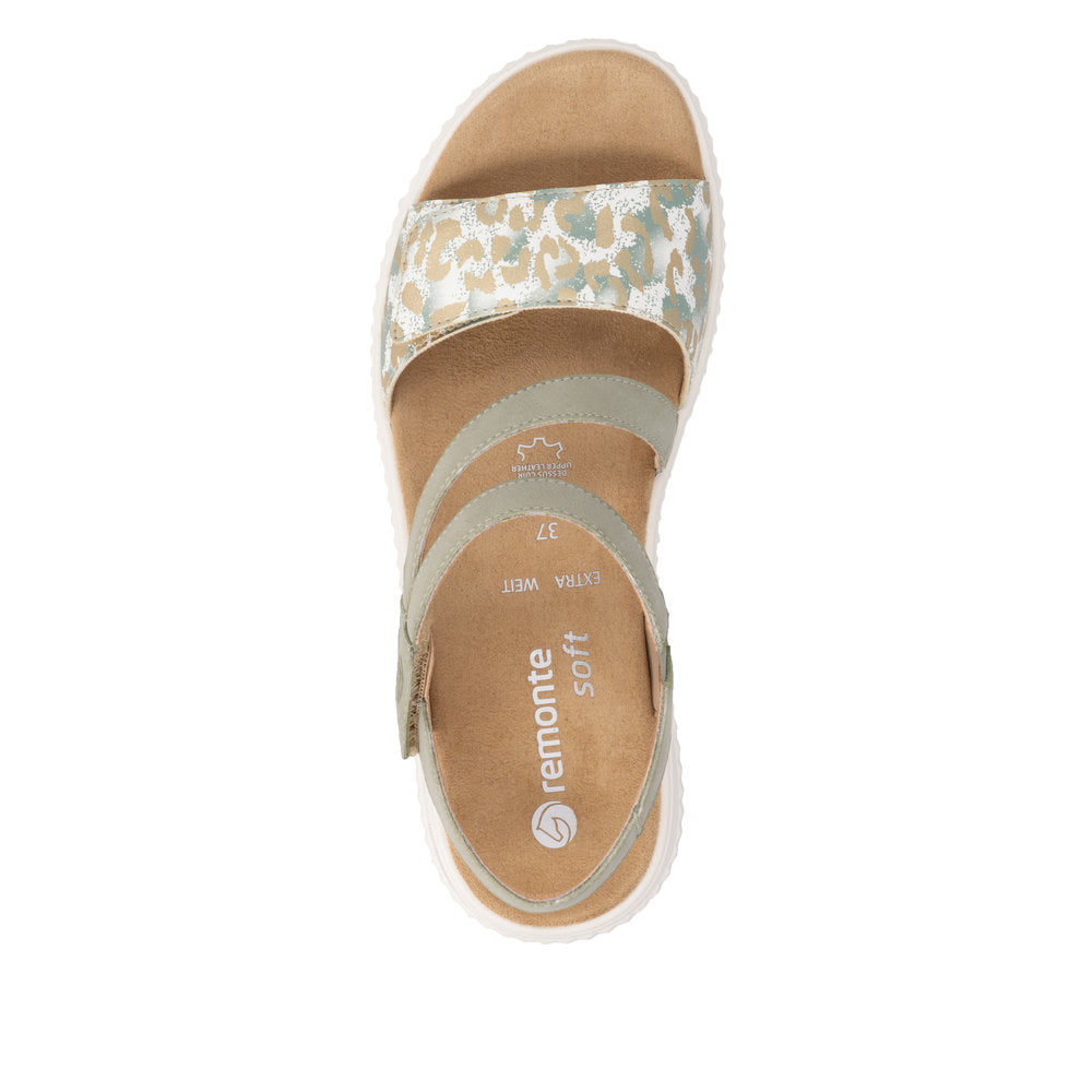 Remonte D3L51-52 Off White & Green H Fit Velcro Sandals with Slingback Strap